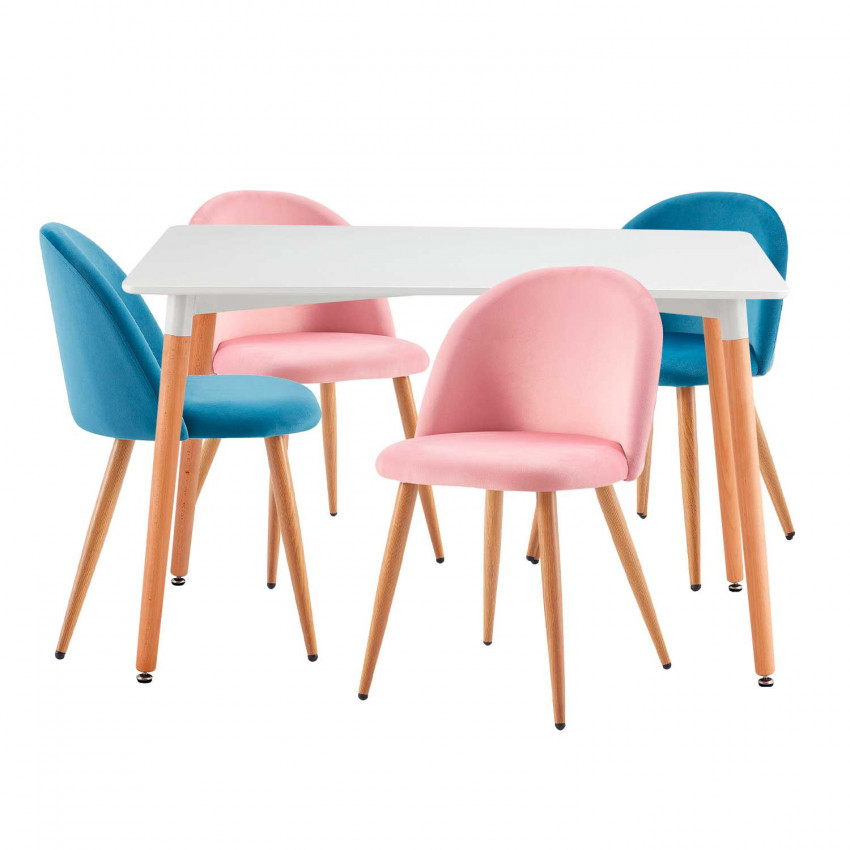 Conjunto Comedor Mesa Rectangular Blanca y 4 Sillas de Terciopelo Respaldo Bajo Eskol Thinia Home Conjuntos de Mesa y Sillas de Conjunto Comedor Mesa Rectangular Blanca y 4 Sillas de Terciopelo Respaldo Bajo Eskol Thinia Home Conjuntos de Mesa y Sillas de