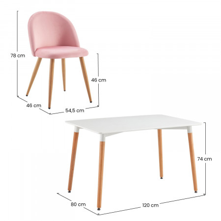 Conjunto Comedor Mesa Rectangular Blanca y 4 Sillas de Terciopelo Respaldo Bajo Eskol Thinia Home Conjuntos de Mesa y Sillas de Conjunto Comedor Mesa Rectangular Blanca y 4 Sillas de Terciopelo Respaldo Bajo Eskol Thinia Home Conjuntos de Mesa y Sillas de