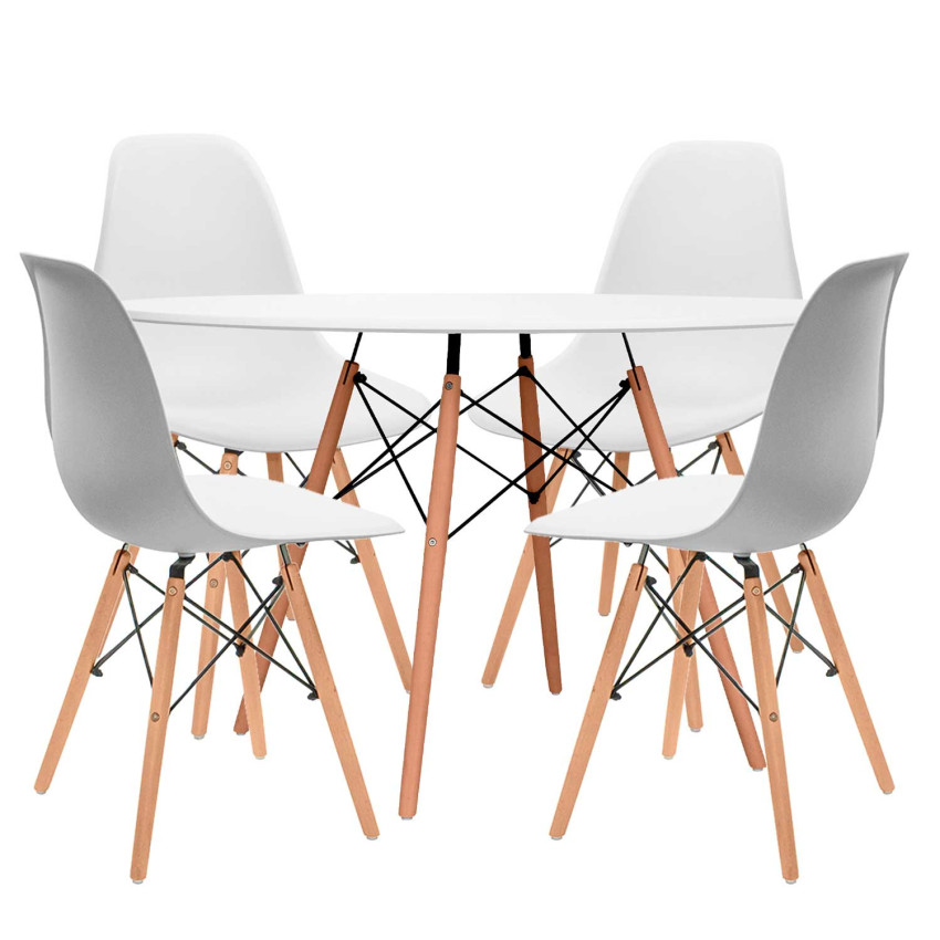 Conjunto Comedor Mesa Redonda y 4 Sillas Estilo Nórdico Astrid Thinia Home Conjuntos de Mesa y Sillas de Comedor 1