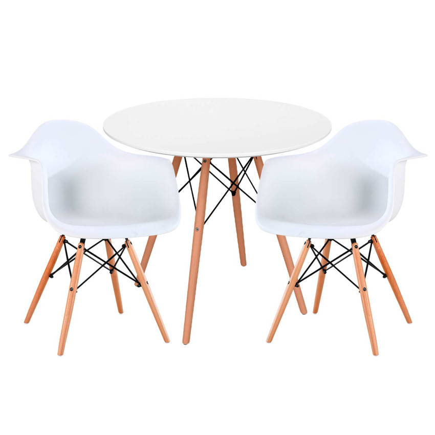 Conjunto Comedor Mesa Redonda Blanca y 2 Sillas Estilo Nórdico Sansa Blanco Thinia Home Conjuntos de Mesa y Sillas de Comedor 1