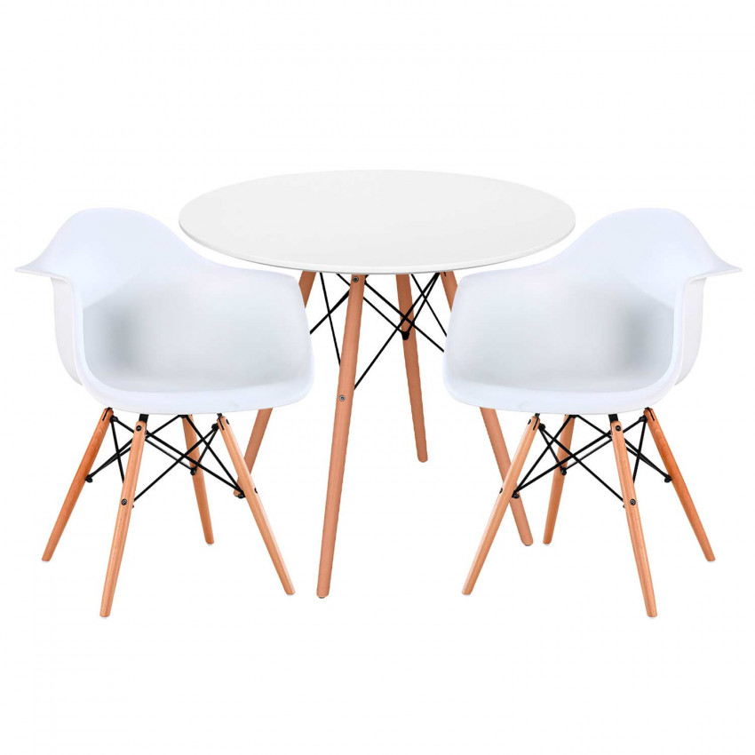 Conjunto Comedor Mesa Redonda Blanca y 2 Sillas Estilo Nórdico Sansa Blanco Thinia Home Conjuntos de Mesa y Sillas de Comedor 1