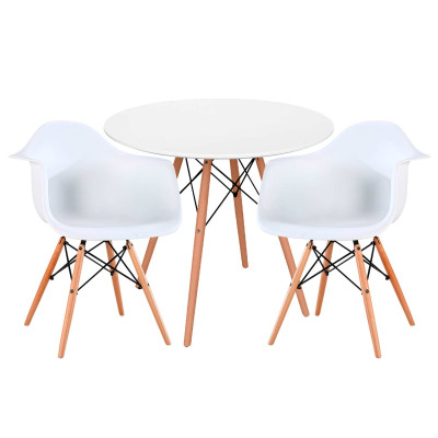 Conjunto Comedor Mesa Redonda Blanca y 2 Sillas Estilo Nórdico Sansa Blanco Thinia Home Conjuntos de Mesa y Sillas de Comedor 1