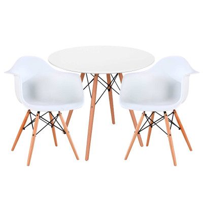 Conjunto Comedor Mesa Redonda Blanca y 2 Sillas Estilo Nórdico Sansa Blanco Thinia Home Conjuntos de Mesa y Sillas de Comedor 1