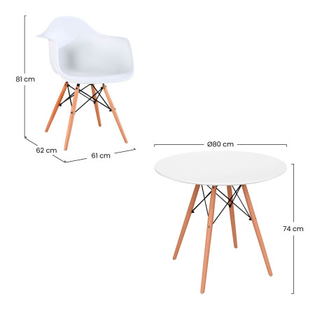 Conjunto de jantar Mesa redonda branca e 2 cadeiras Estilo nórdico Sansa branco Thinia Home Conjunto de mesa de jantar e cadeira