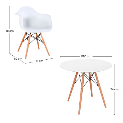 Conjunto de jantar Mesa redonda branca e 2 cadeiras Estilo nórdico Sansa branco Thinia Home Conjunto de mesa de jantar e cadeira
