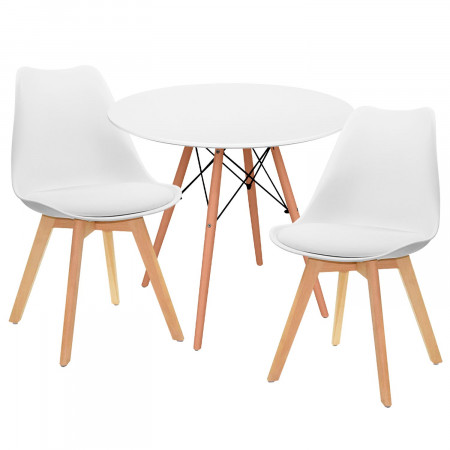 Conjunto Comedor Mesa Redonda Blanca y 2 Sillas Estilo Nórdico Valeska Blanco Thinia Home Conjuntos de Mesa y Sillas de Comedor