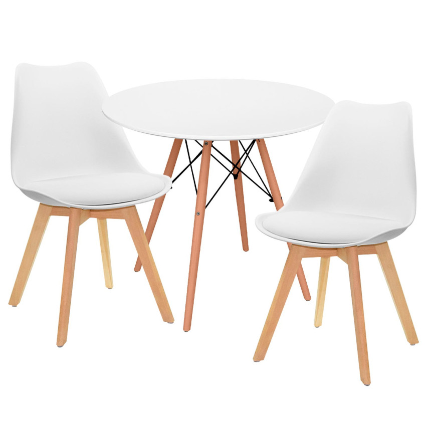 Conjunto de jantar Mesa branca redonda e 2 cadeiras Estilo nórdico Valeska Branco Thinia Home Conjuntos de mesa e cadeira de jan