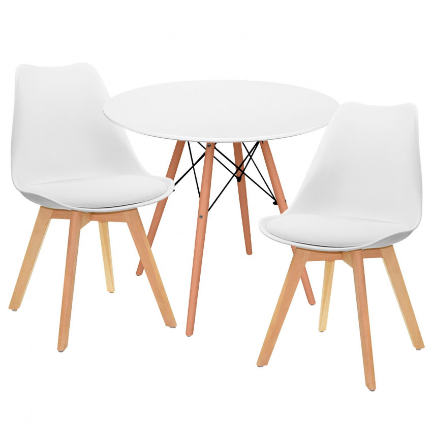 Conjunto Comedor Mesa Redonda Blanca y 2 Sillas Estilo Nórdico Valeska Blanco Thinia Home Conjuntos de Mesa y Sillas de Comedor 