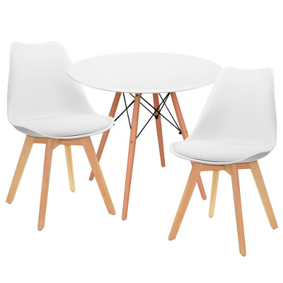 Conjunto Comedor Mesa Redonda Blanca y 2 Sillas Estilo Nórdico Valeska Blanco Thinia Home Conjuntos de Mesa y Sillas de Comedor 
