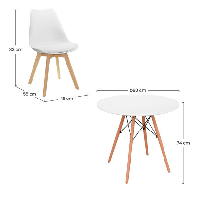 Conjunto de jantar Mesa branca redonda e 2 cadeiras Estilo nórdico Valeska Branco Thinia Home Conjuntos de mesa e cadeira de jan