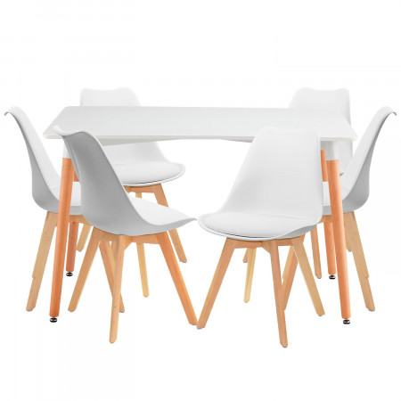 Conjunto de jantar Mesa de jantar retangular branca e 6 cadeiras Estilo nórdico Yves Branco Thinia Home Conjunto de mesa de jant