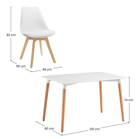 Conjunto de jantar Mesa de jantar retangular branca e 6 cadeiras Estilo nórdico Yves Branco Thinia Home Conjunto de mesa de jant