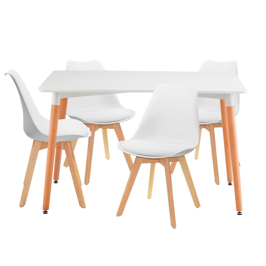 Conjunto de jantar Mesa de jantar retangular branca e 4 cadeiras Estilo nórdico Ronnie Branco Thinia Home Conjunto de mesa de ja