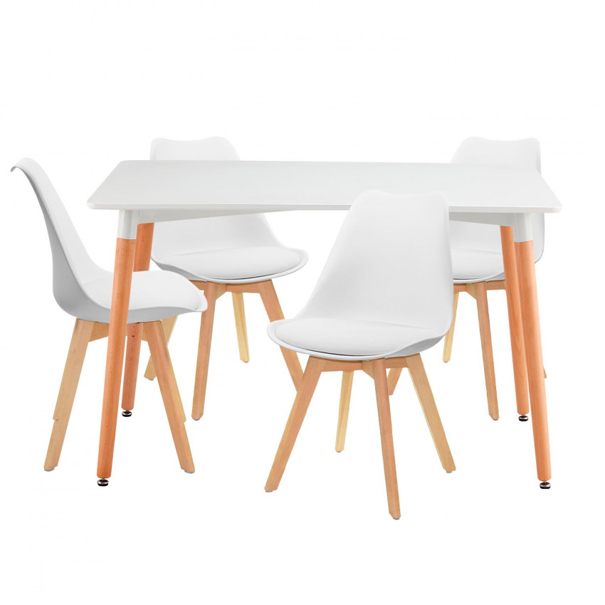 Conjunto Comedor Mesa Rectangular Blanca y 4 Sillas Estilo Nórdico Ronnie Blanco Thinia Home Conjuntos de Mesa y Sillas de Comed