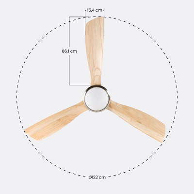 Ventilador de teto com luz 3 pás 56W 6 velocidades Madeira natural do Alasca Dayron Ventiladores de teto 6