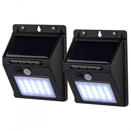 Conjunto de 2 candeeiros de parede solares LED para exterior com sensor de movimento Preto 6000K 7hSevenOn Outdoor Candeeiros de