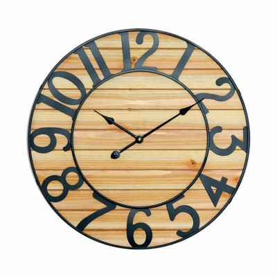 Reloj de Pared Vintage Negro/Madera Clara Ø60cm Thinia Home Relojes de Pared 1