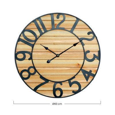 Reloj de Pared Vintage Negro/Madera Clara Ø60cm Thinia Home Relojes de Pared 4