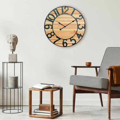 Reloj de Pared Vintage Negro/Madera Clara Ø60cm Thinia Home Relojes de Pared 5