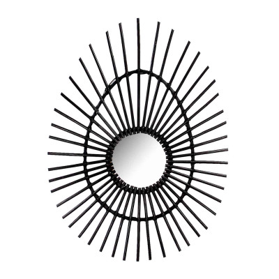 Espejo de Pared en Ratán Ovalado Deko Negro 80cm Thinia Home Espejos de Pared 1