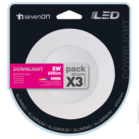 Pack 3 Downlight LED Ultraslim Empotrable Redondo 8W 600lm Ø10,5cm 4000K Blanco 7hSevenOn Downlight Empotrable 3