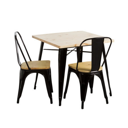 Set da pranzo con tavolo quadrato e 2 sedie Iron Wood in stile industriale Thinia Home Set da pranzo con tavolo e sedie 1