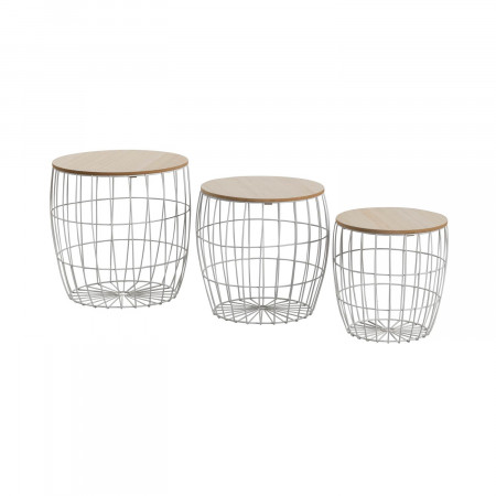 Thinia Home - Set 3 Tribal round coffee tables, metal/MDF, beige/white color, basket tables, Nordic style, dining room, lounge Thinia Home - Set 3 Tribal round coffee tables, metal/MDF, beige/white color, basket tables, Nordic style, dining room, lounge