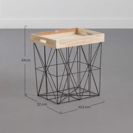 Mesita Auxiliar Rectangular Tray Beige/Negro 47x41,5x32cm Thinia Home Mesitas de Noche y Auxiliares 6