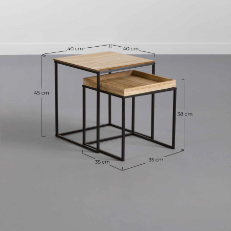 Set 2 Mesitas Auxiliares Cuadradas Beige/Negro Thinia Home Mesitas de Noche y Auxiliares 6