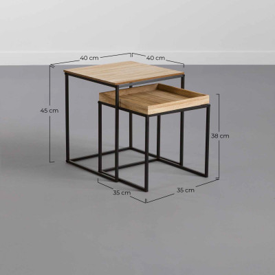 Set 2 Mesitas Auxiliares Cuadradas Beige/Negro Thinia Home Mesitas de Noche y Auxiliares 6