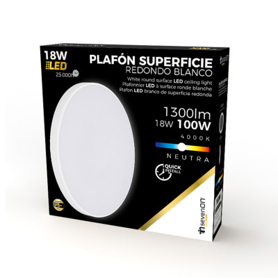 Plafón LED de Superficie Redondo 18W 1300lm Ø25cm 4000K Blanco 25000H 7hSevenOn Premium Downlight Superficie 4
