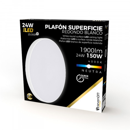 Plafón LED de Superficie Redondo 24W 1900lm Ø32cm 4000K Blanco 25000H 7hSevenOn Premium Downlight Superficie 4