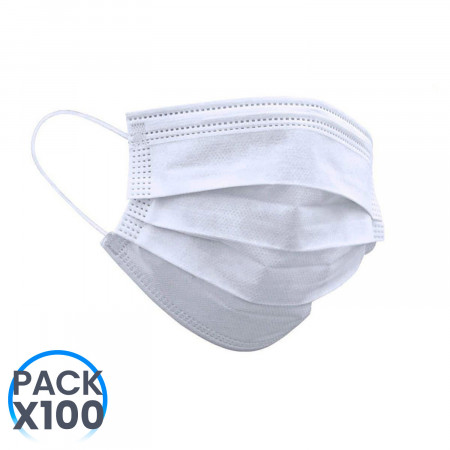 Pacote de 100 máscaras higiénicas não reutilizáveis brancas O91 Health 1