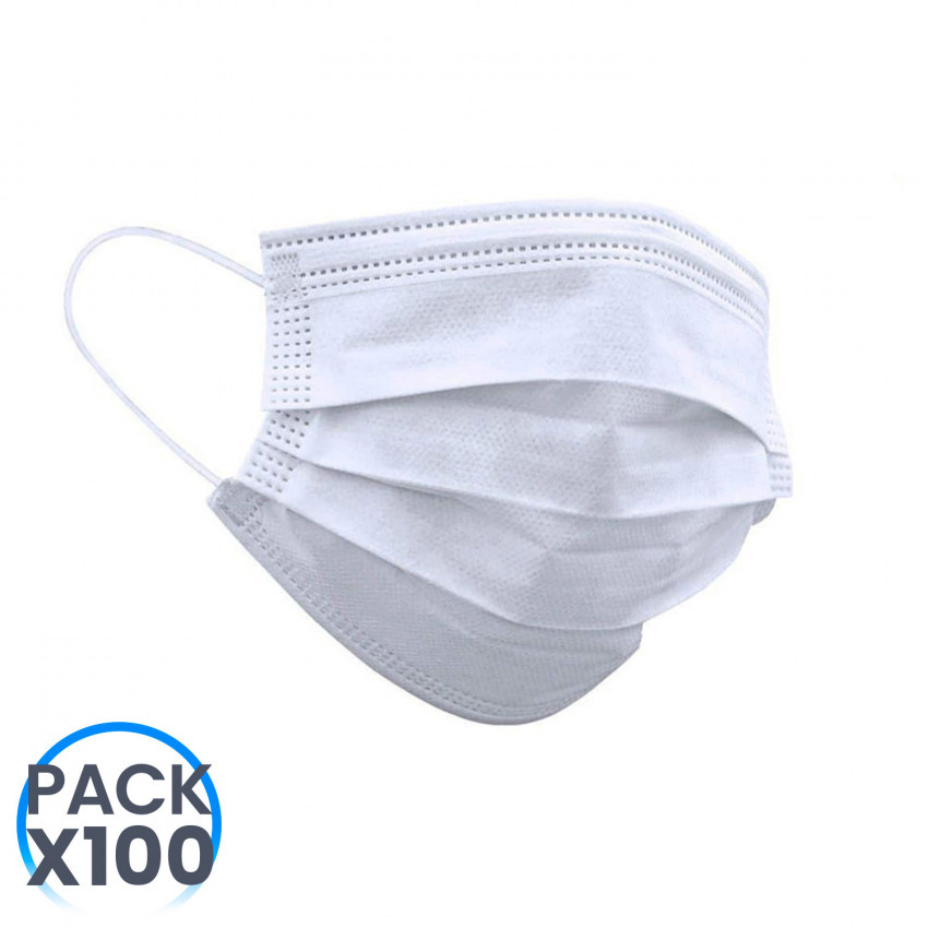 Pacote de 100 máscaras higiénicas não reutilizáveis brancas O91 Health 1