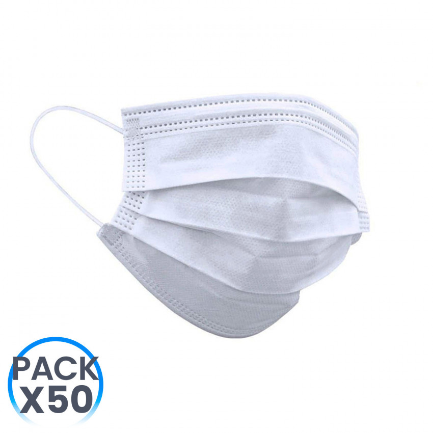 Conjunto de 50 máscaras de higiene não reutilizáveis brancas O91 Health 1
