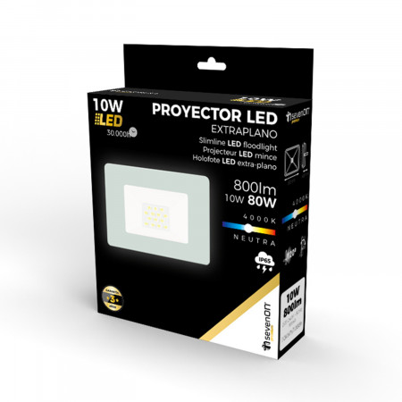 Proyector LED 10W Ultraslim de Exterior IP65 Orientable Blanco 4000K 30000H 7hSevenOn Proyectores LED 4