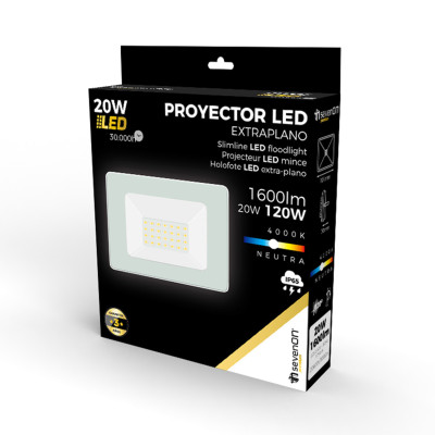 Holofote LED 20W Ultraslim IP65 Holofote Exterior Branco 4000K 30000H 7hSevenOn Holofotes LED 4