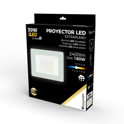 Proyector LED 30W Ultraslim de Exterior IP65 Orientable Blanco 4000K 30000H 7hSevenOn Proyectores LED 4