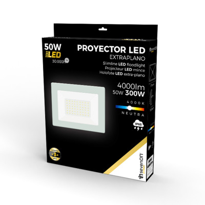 Proyector LED 50W Ultraslim de Exterior IP65 Orientable Blanco 4000K 30000H 7hSevenOn Proyectores LED 4