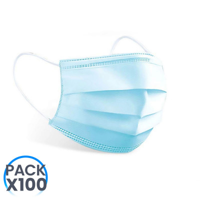 Pack 100 Mascarillas Higiénicas No Reutilizables Azul O91 Salud 1