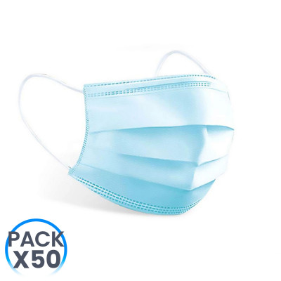 Embalagem 50 máscaras de higiene não reutilizáveis Azul O91 Health 1