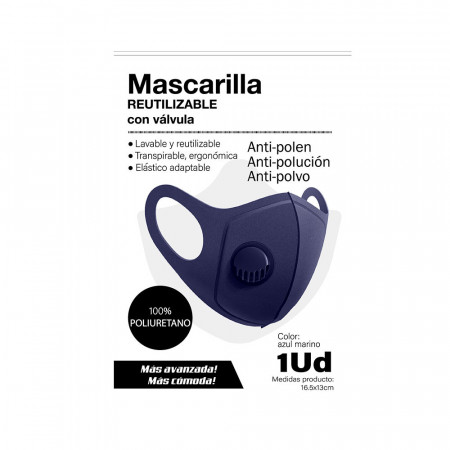 Pack 10 Mascarillas Reutilizables con Válvula Azul Marino O91 Salud 3