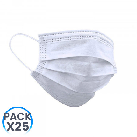 Embalagem 25 Máscaras higiénicas não reutilizáveis Branco O91 Health 1