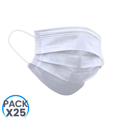 Embalagem 25 Máscaras higiénicas não reutilizáveis Branco O91 Health 1