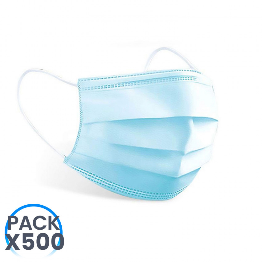 Pack 500 Mascarillas Higiénicas No Reutilizables Azul O91 Salud 1