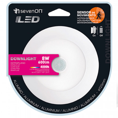 Downlight LED Ultraslim Empotrable Redondo 8W 600lm con Sensor de Movimiento Ø10,5cm 4000K Blanco 7hSevenOn Downlight Empotrable