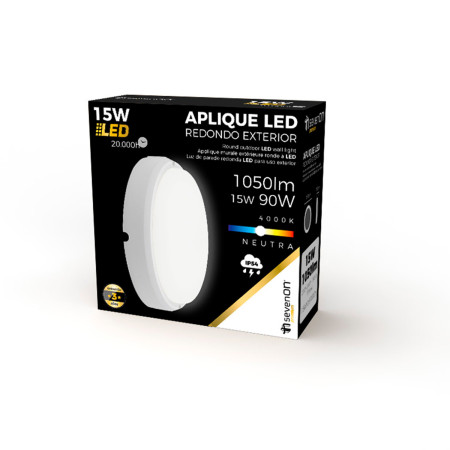 Candeeiro de parede exterior LED redondo 15W 1500lm Branco 4000K 20000H 7hSevenOn Premium Candeeiros de parede exteriores 4