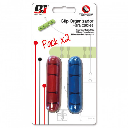 Pack 2 Clips organizadores de cabos com 4 ranhuras e autocolantes 9&1 Cable Tidy 2