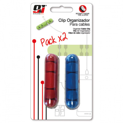 Pack 2 Clips organizadores de cabos com 4 ranhuras e autocolantes 9&1 Cable Tidy 2