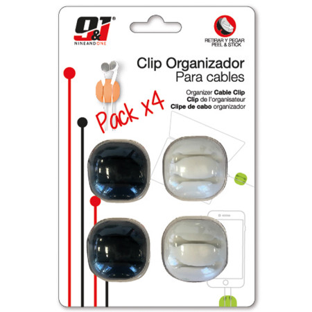Pack 4 Clips Organizadores de Cables con 2 Ranuras y Autoadhesivo 9&1 Ordenacables 3
